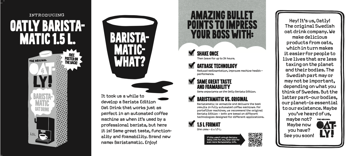 Oatly Oat Drink Baristamatic 6 X 1.5L cartons